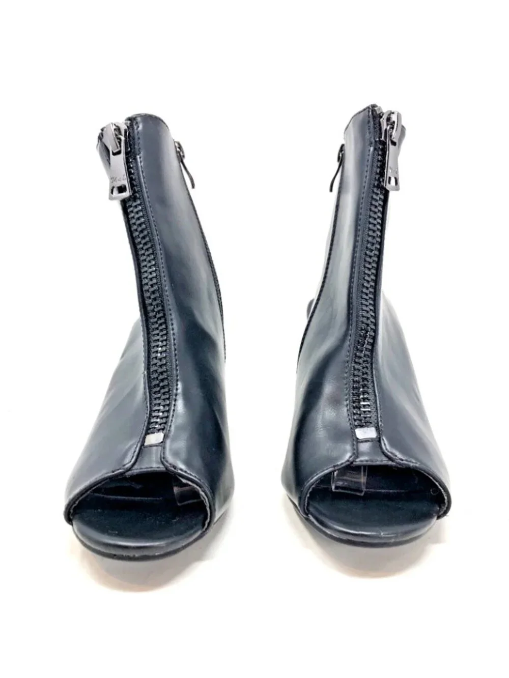 M&L Bootie Women 8.5 Watermelon Black Faux Leather Block Heel Slingback Peep Toe